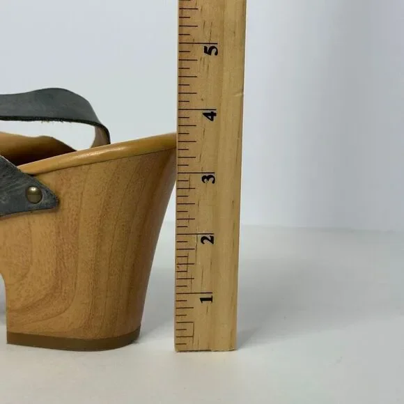 Korks Berengo Wood Heel Sandals Blue Leather | Women Size 10 - Picture 5 of 14